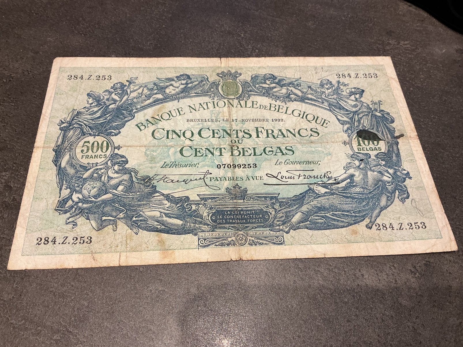 Belgique 500 Francs 1932, Timbres & Monnaies, Billets de banque | Belgique, Enlèvement ou Envoi
