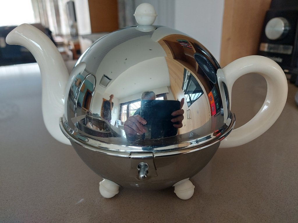 Vintage theepot keramiek en chrome, Antiek en Kunst, Ophalen