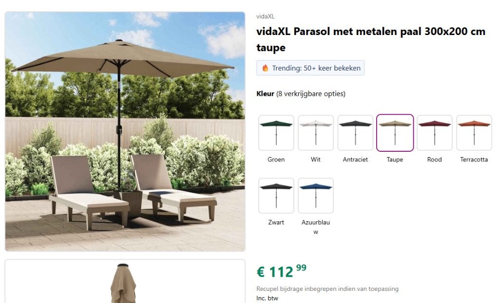 NIEUWE Parasol 3m x 2m, Ophalen, Kantelbaar, Nieuw, 2 tot 3 meter
