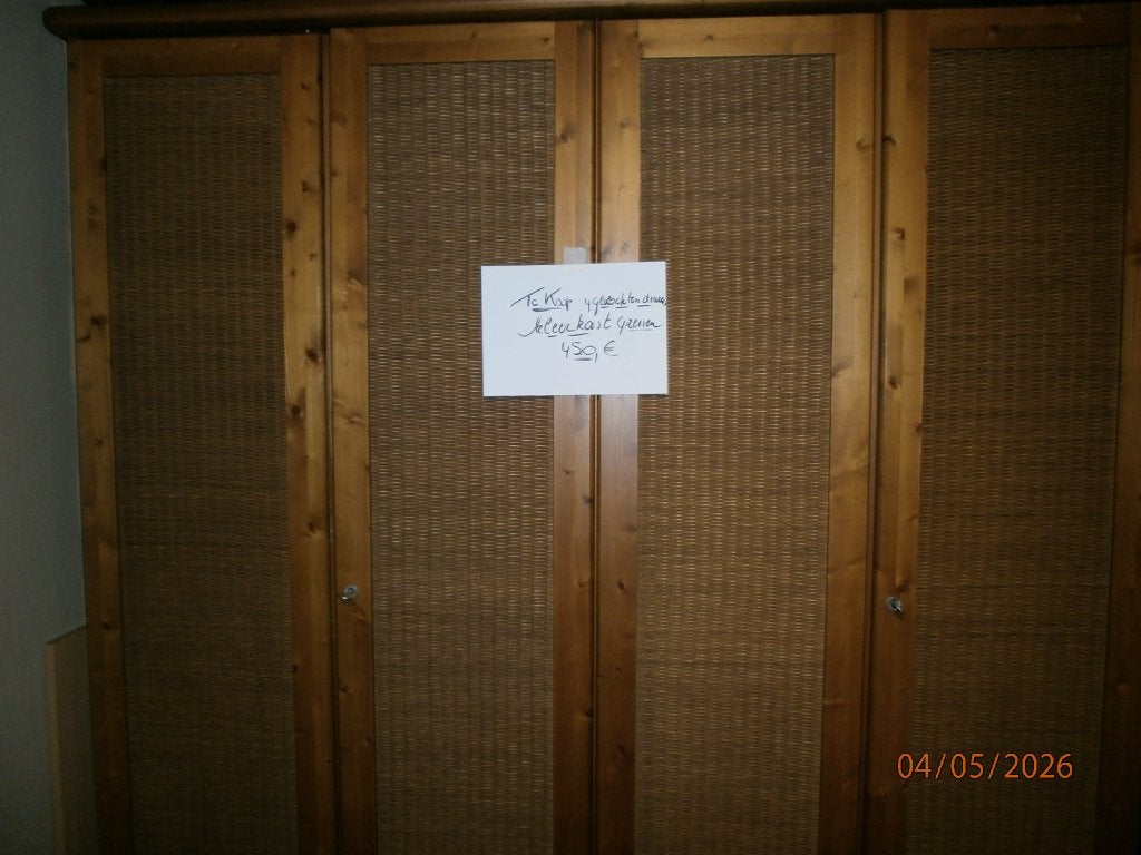 kleerkast  teak met 4 gevlochten deuren zeer mooie 450 eur, Ophalen