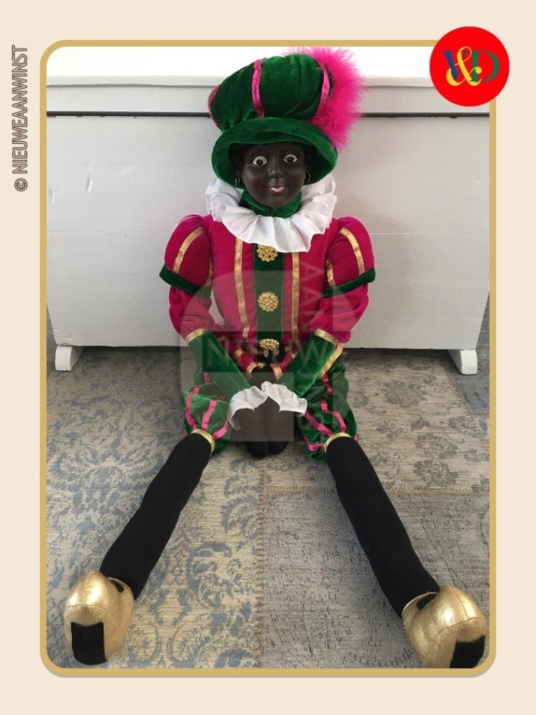 Nostalgische V&D etalage Piet pop - roze/groen - 110cm, Verzenden, Zo goed als nieuw