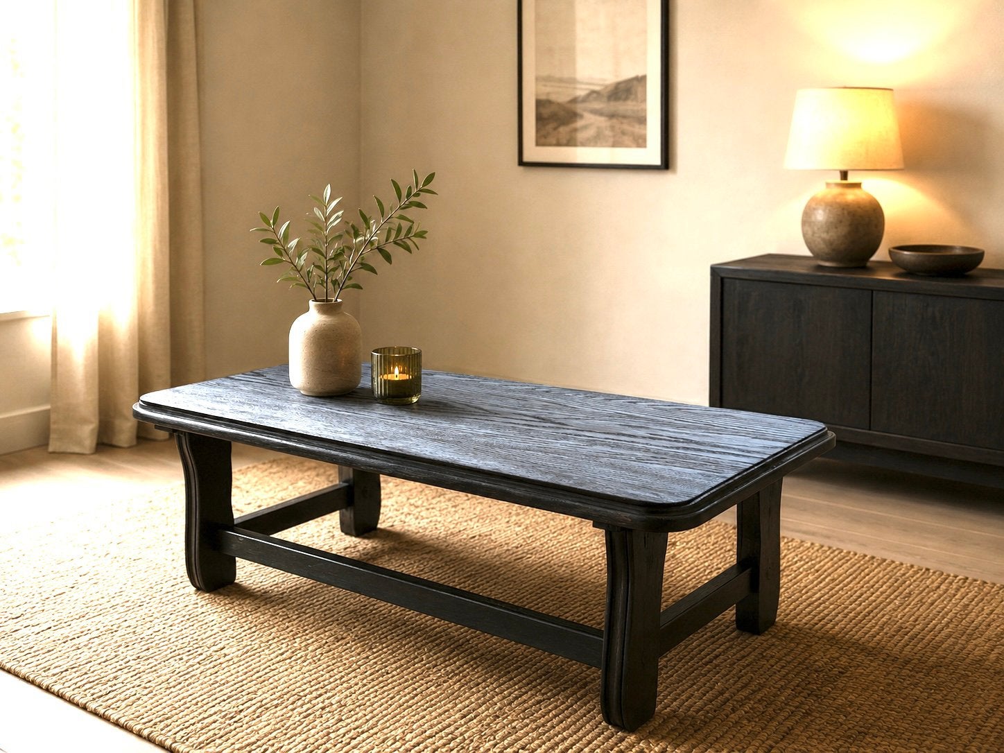 Erg mooie (salon)tafel in eik - nieuw gerenoveerd, Ophalen, Nieuw, Zwart, Japandi