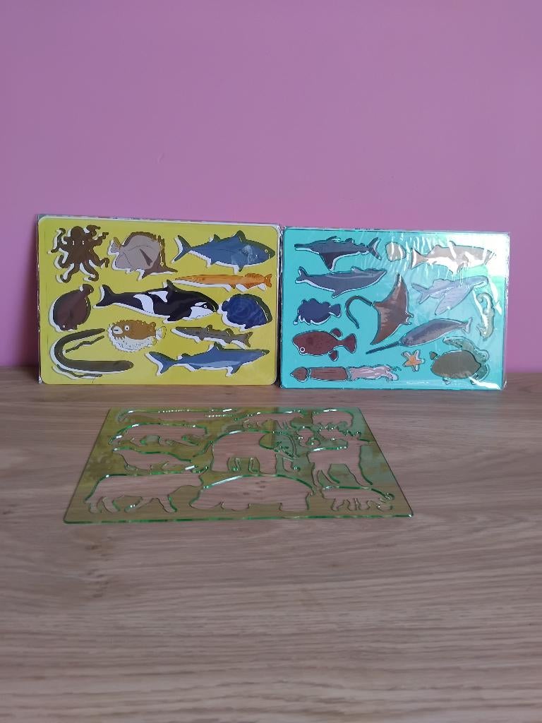 Set van 3 tekensjablonen – Onderwaterwereld & Dieren, Ophalen, Zo goed als nieuw
