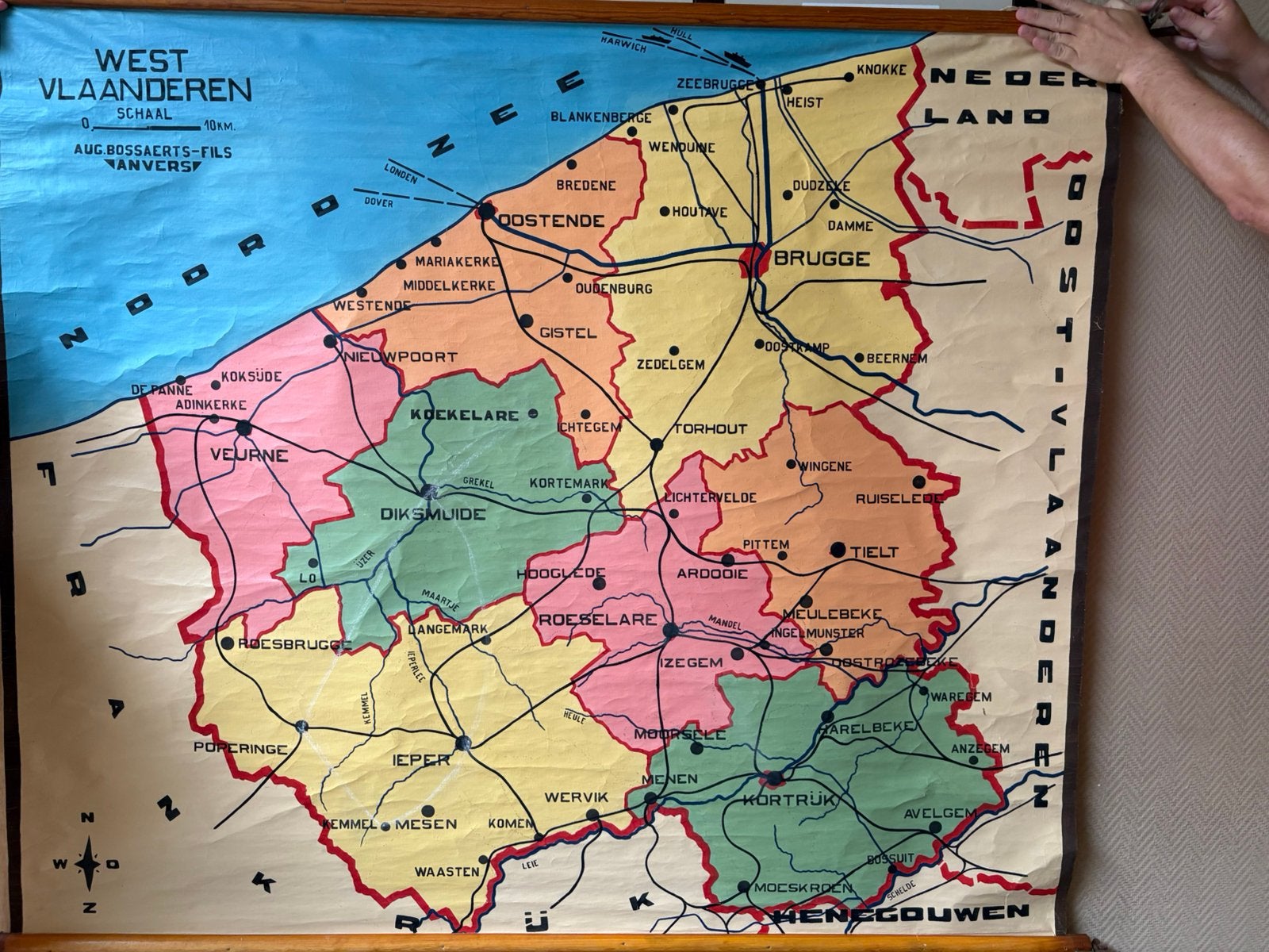 Belgische Schoolwandkaart West-Vlaanderen, Antiquités & Art, Enlèvement, Géographie