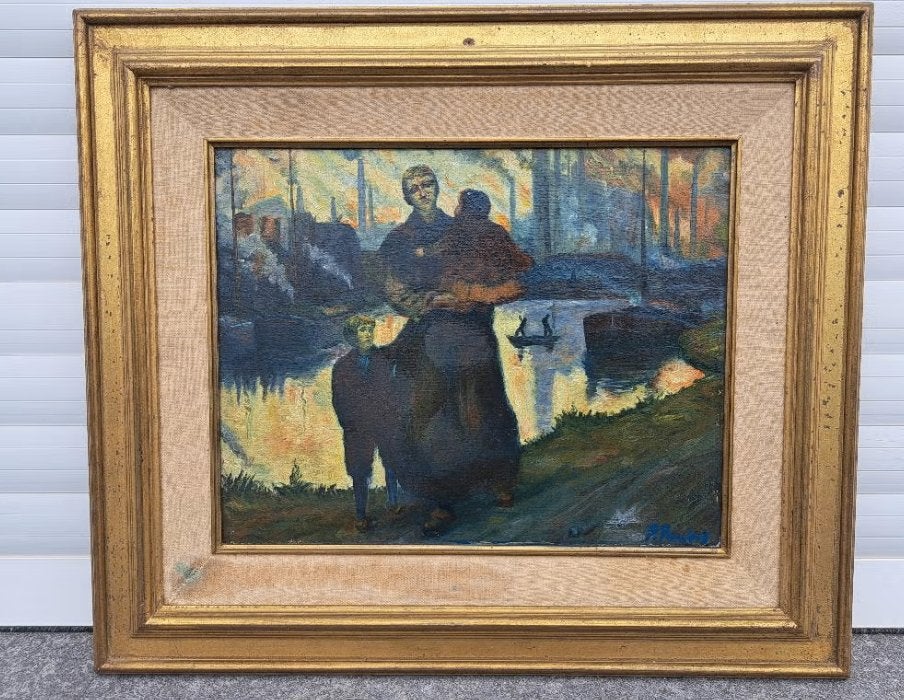 huile sur panneau sambre industriel signe pierre paulus, Enlèvement ou Envoi, Expressionniste, Dessin, Panneau