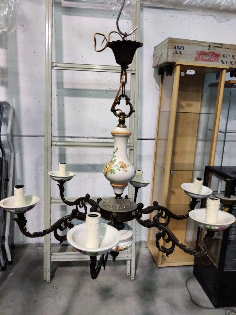 Vintage keramische luster, Huis en Inrichting, Lampen | Kroonluchters, Ophalen, Gebruikt, Metaal, Retro