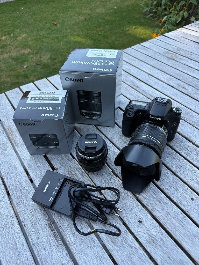 Camera Canon 70D - Lens EFS18-200mm - EF50mm, Audio, Tv en Foto, Fotografie | Accu's en Batterijen, Ophalen, Gebruikt, Canon, Canon