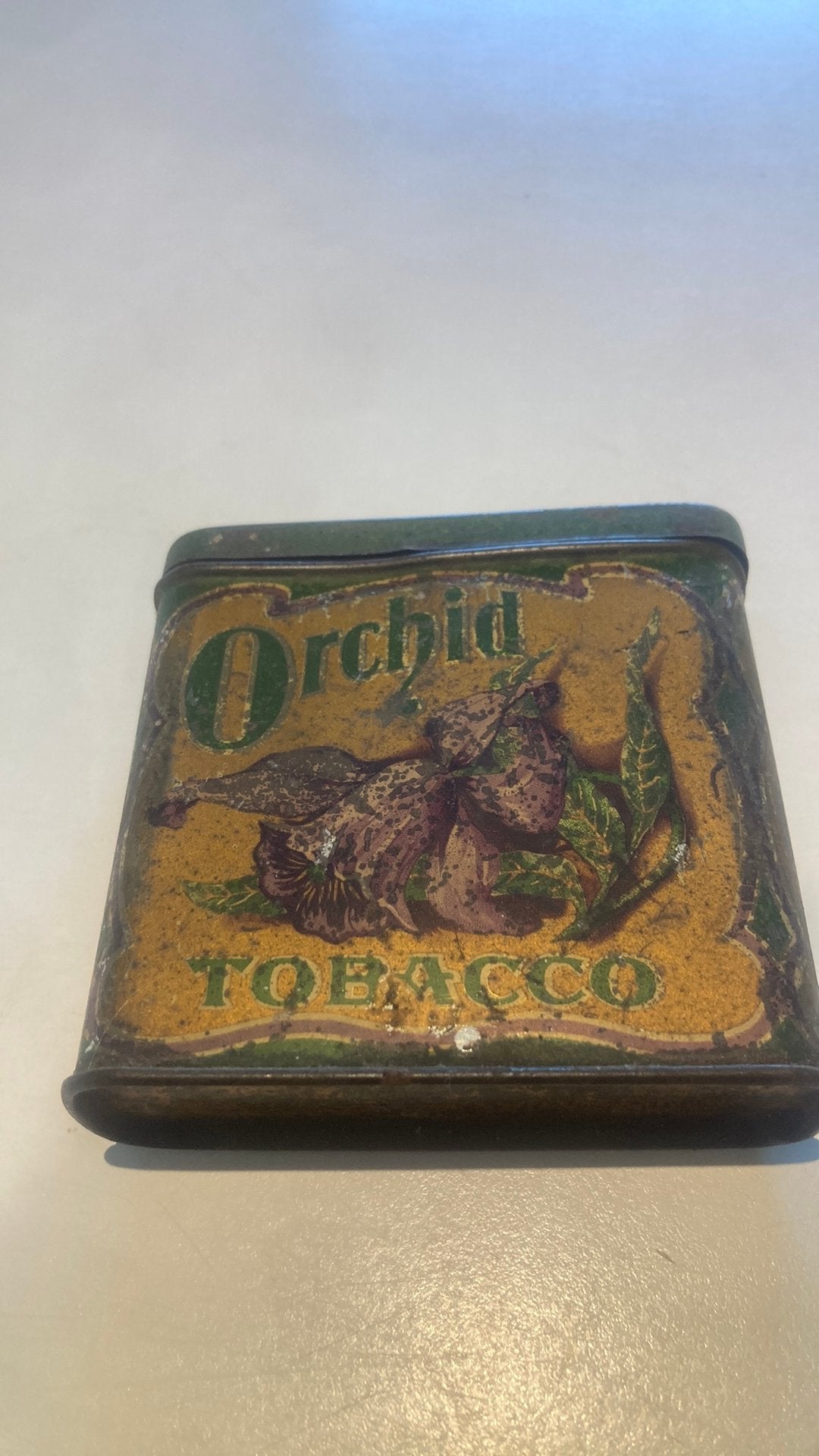 Vintage Orchidee Tobacco blikken doos, Collections, Boîte en métal, Enlèvement, Utilisé