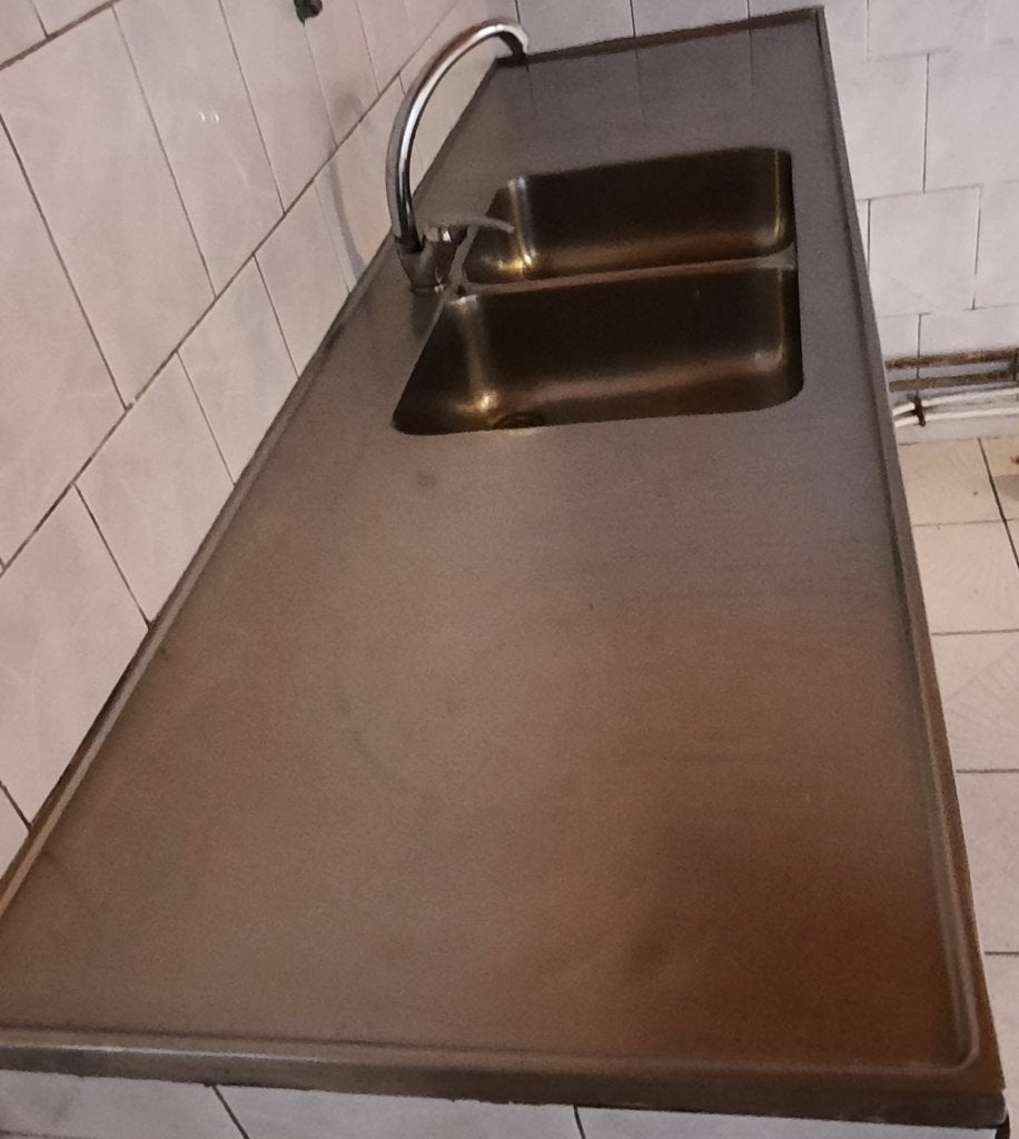INOX werkblad met dubbele spoelbak+ kraan, Doe-het-zelf en Bouw, Ophalen, Inox, Kraan