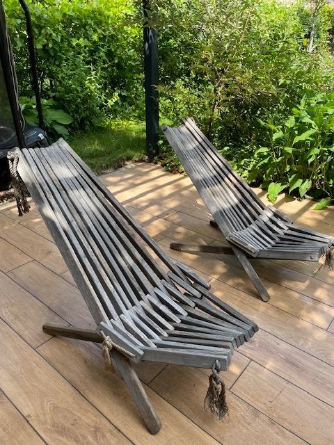 2 Design Houten tuinstoelen, Ophalen