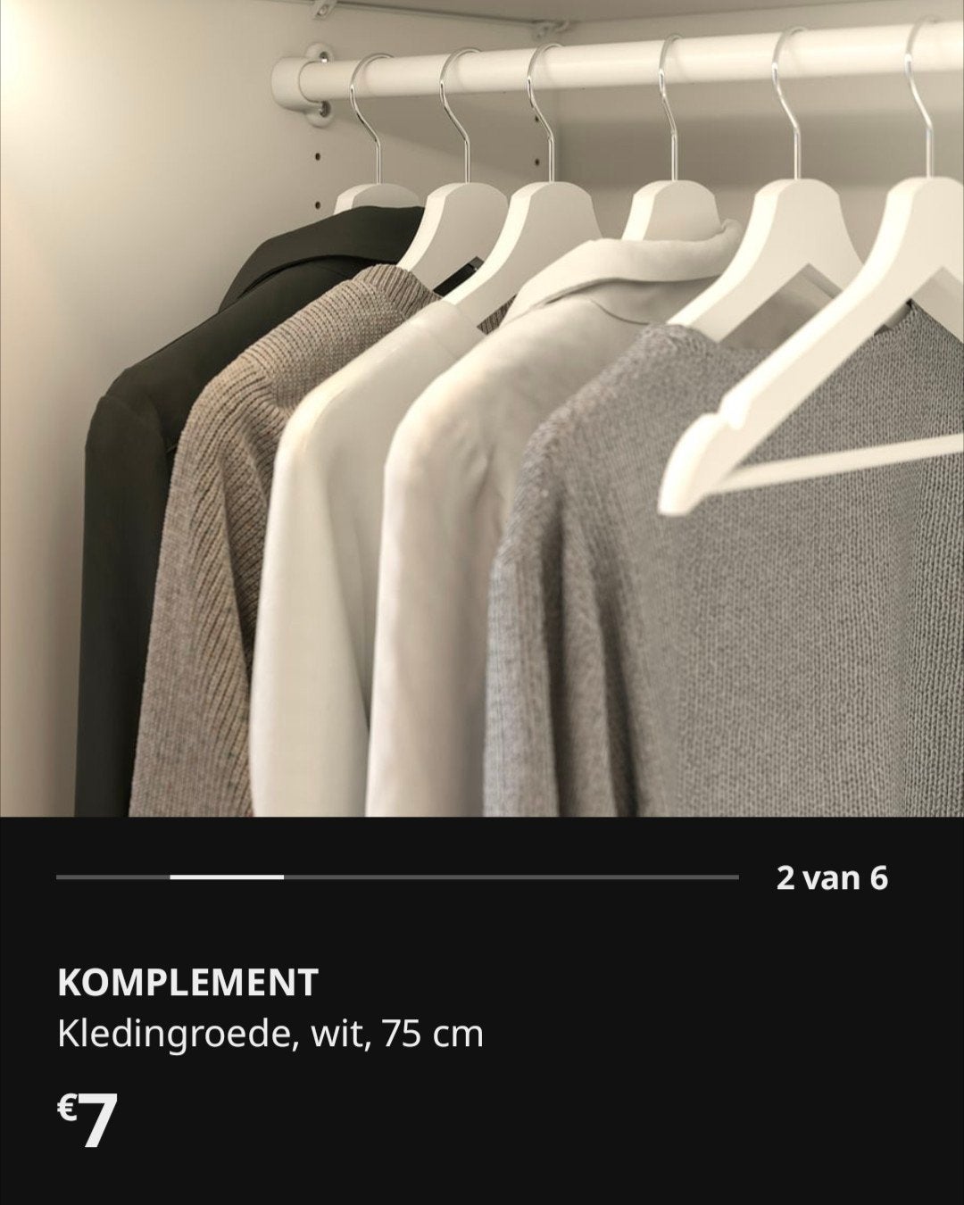 2 kledingroedes 75cm wit IKEA PAX KOMPLEMENT, Ophalen