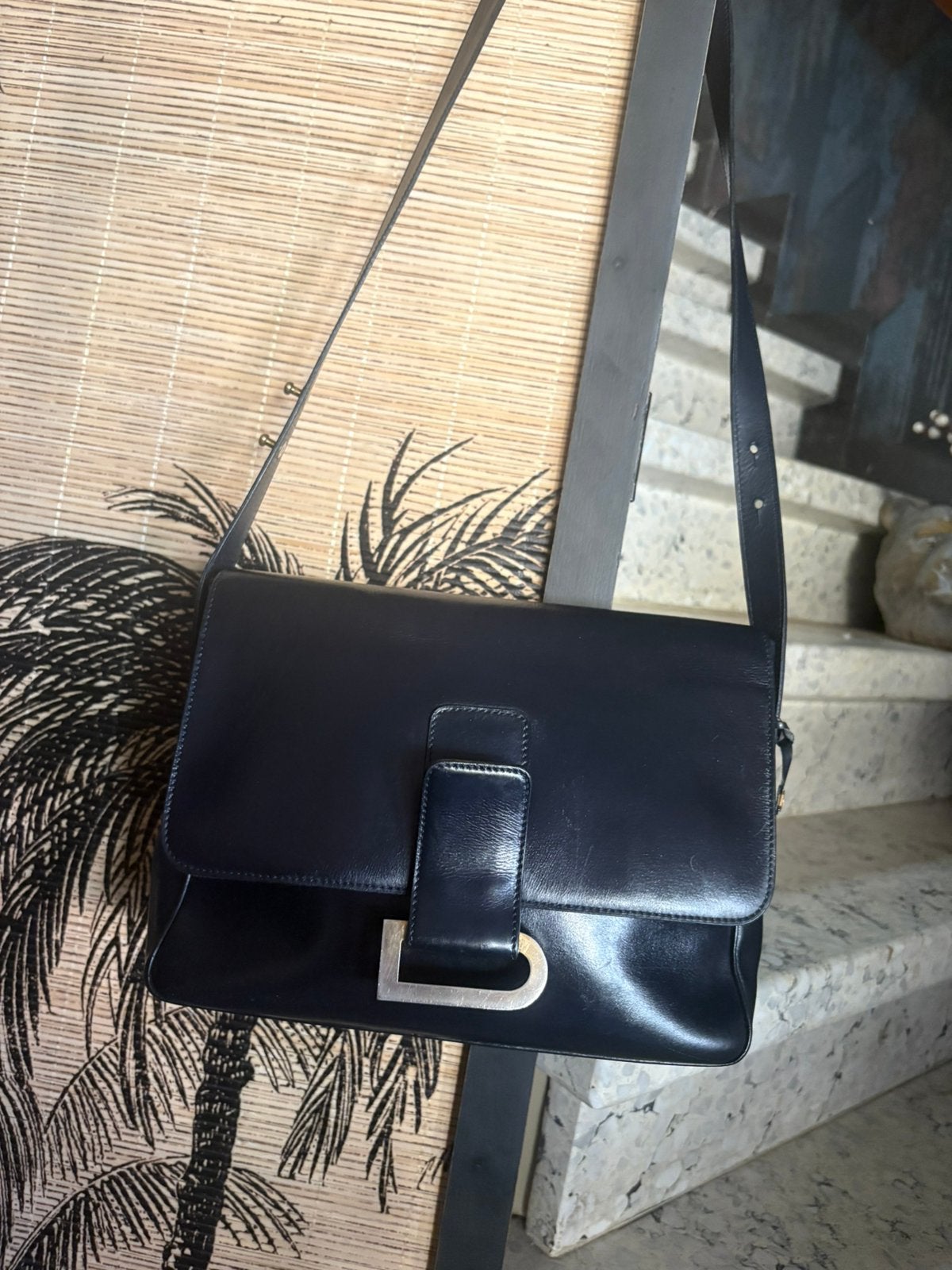 DELVAUX LE POIRIER vintage marineblauw boxcalf leer, Handtassen en Accessoires, Ophalen, Zo goed als nieuw, Beige