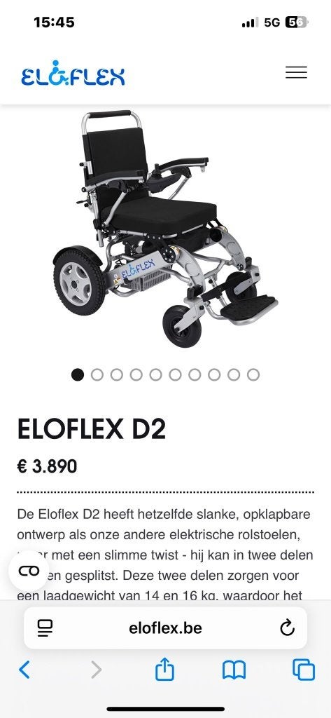 Eloflex D2 elektrische rolstoel opvouwbaar, Ophalen, Inklapbaar, Elektrische rolstoel