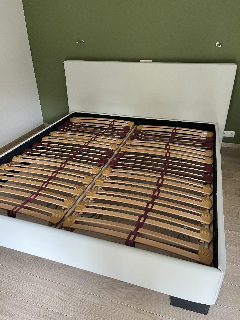 Lit double 180, Maison & Meubles, Tissu, Beige, Comme neuf, Enlèvement