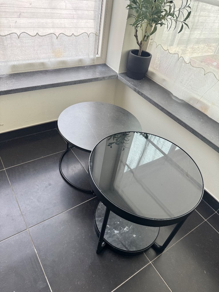 Set 2 ronde tafels van junto echte keramiek, Huis en Inrichting, Tafels | Salontafels, Ophalen, Rond, 50 tot 100 cm, Zo goed als nieuw
