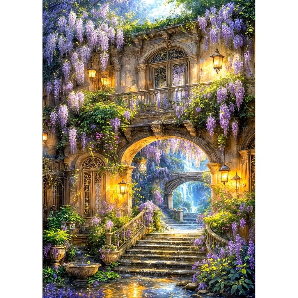 nr 72 Diamond Painting sprookjes stad 50x40cm (vierkant), Fantasie, Verzenden, Nieuw, Meerkleurig