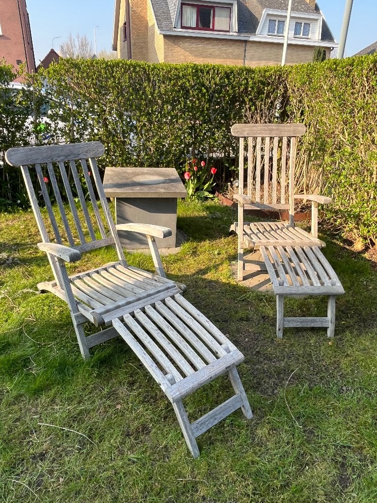 Ligstoelen teak deckchairs, Tuin en Terras, Ophalen, Gebruikt, Teakhout, Inklapbaar