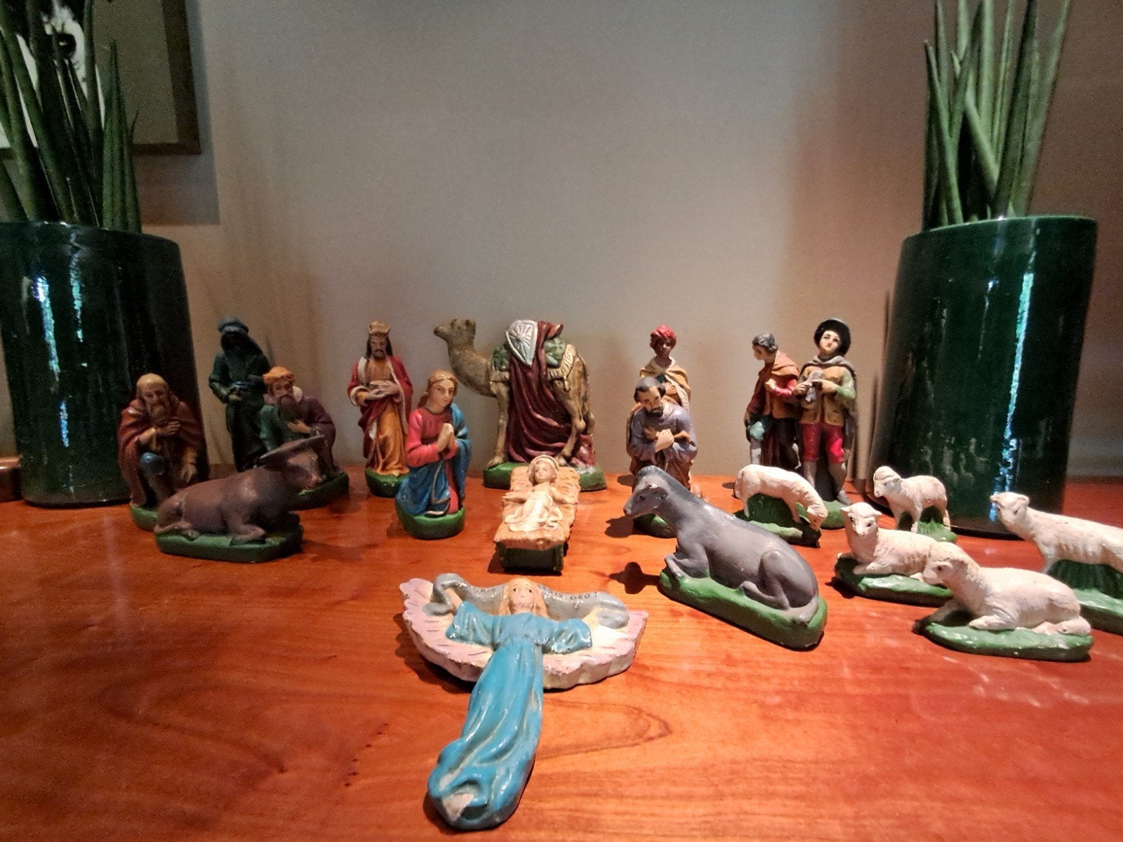 Prachtige, zeldzame oude kerstgroep,  18 stuks!, Antiquités & Art, Antiquités | Objets religieux, Enlèvement ou Envoi