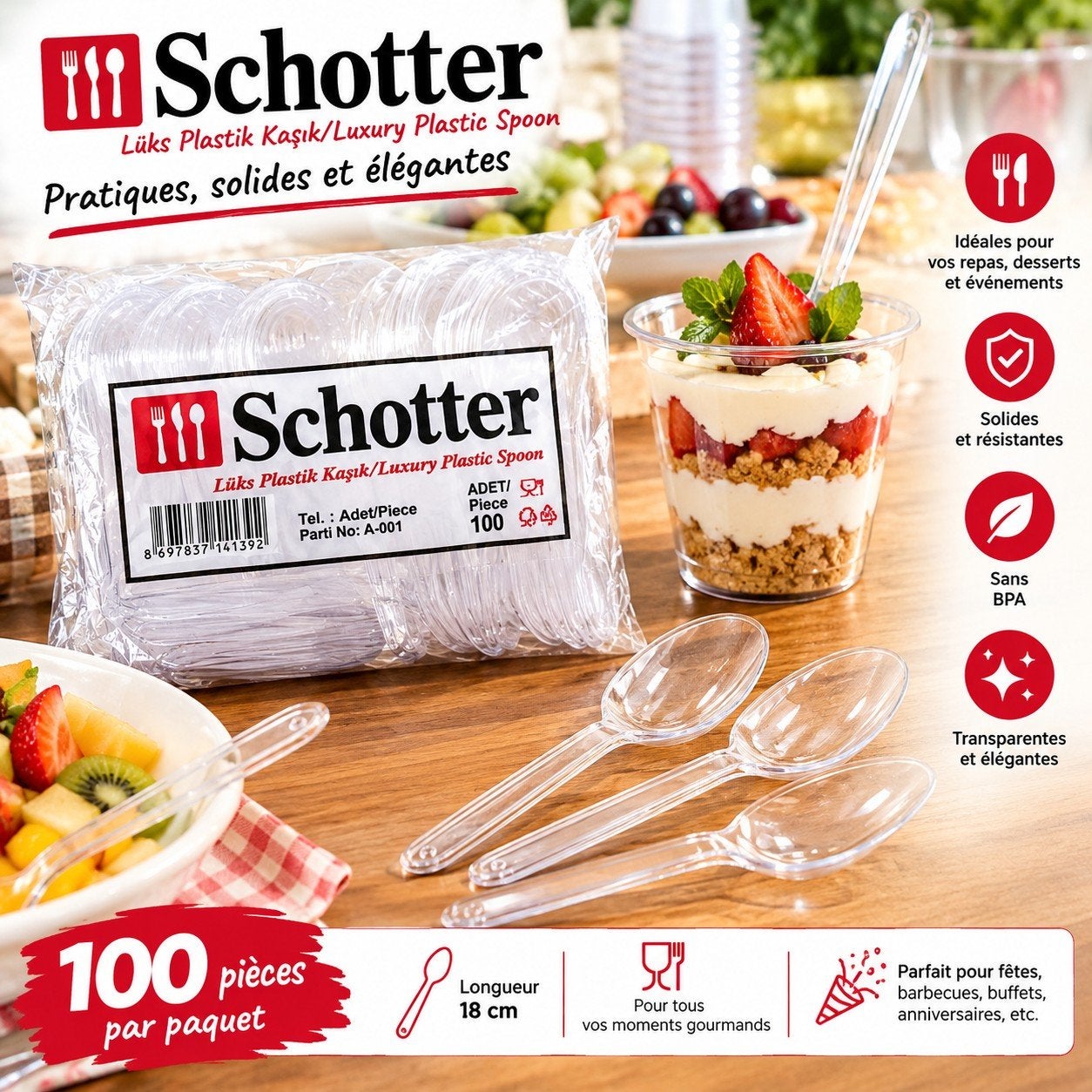 Cuillères en plastique transparent – 16 cm, Enlèvement ou Envoi