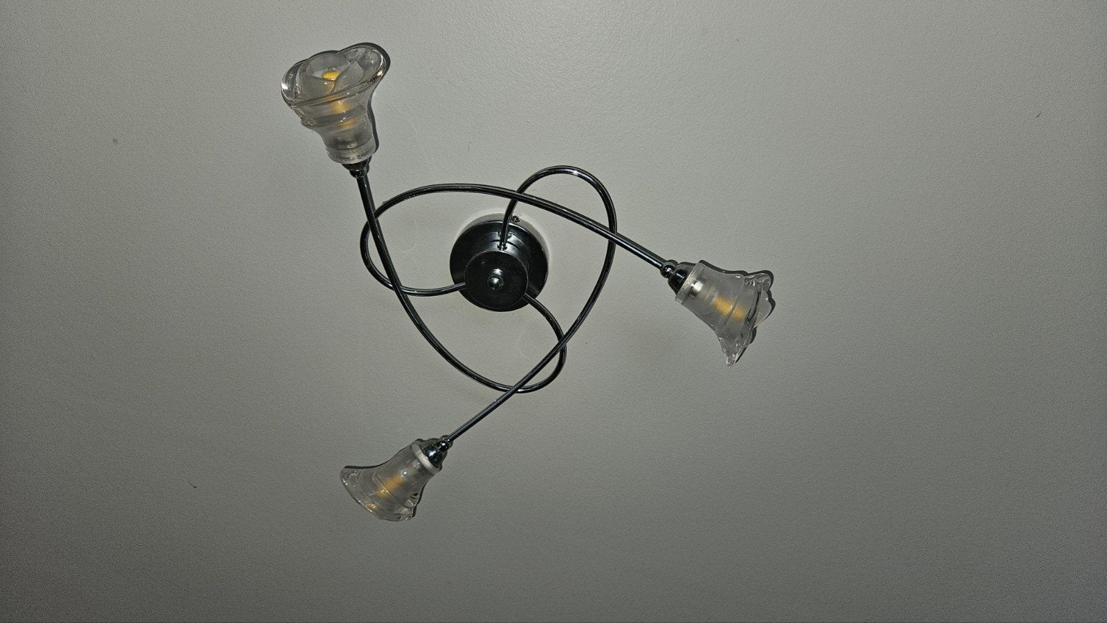 Moderne Chromen Plafondlamp met 3 Glazen Bloemkelk Kappen x2, Ophalen, Glas