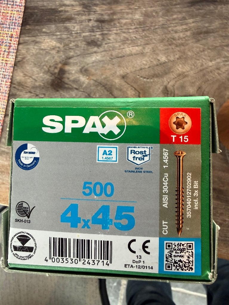 6 boîtes non ouvertes en SPAX inox A2 445 mm — 500 pièces/b, Bricolage & Construction, Quincaillerie & Fixations, Neuf, Moins de 50 mm
