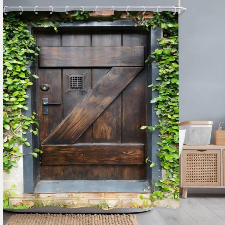 Douchegordijnen Vintage houten deuren (180x200cm), Huis en Inrichting, Ophalen of Verzenden, Nieuw