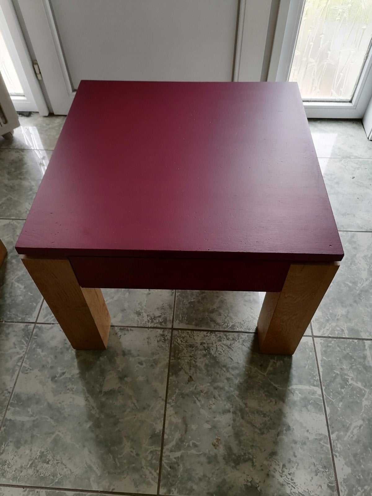 Eiken Bijzettafel Salontafel Plantentafel Lade, Ophalen, 50 tot 100 cm, 50 tot 100 cm, Zo goed als nieuw
