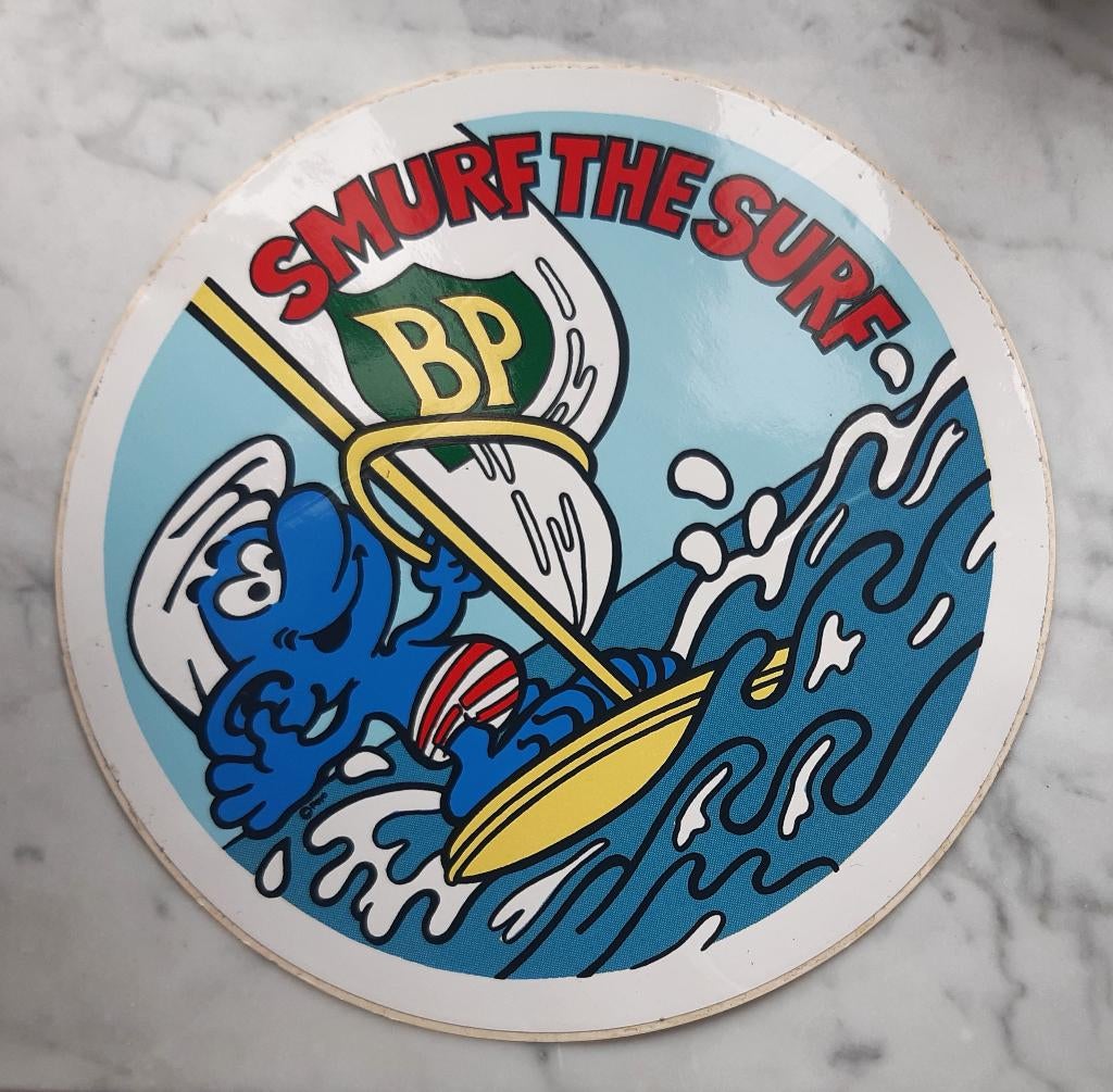 SMURF THE SURF STICKER REKLAME BP BENZINE, Verzamelen, Ophalen of Verzenden