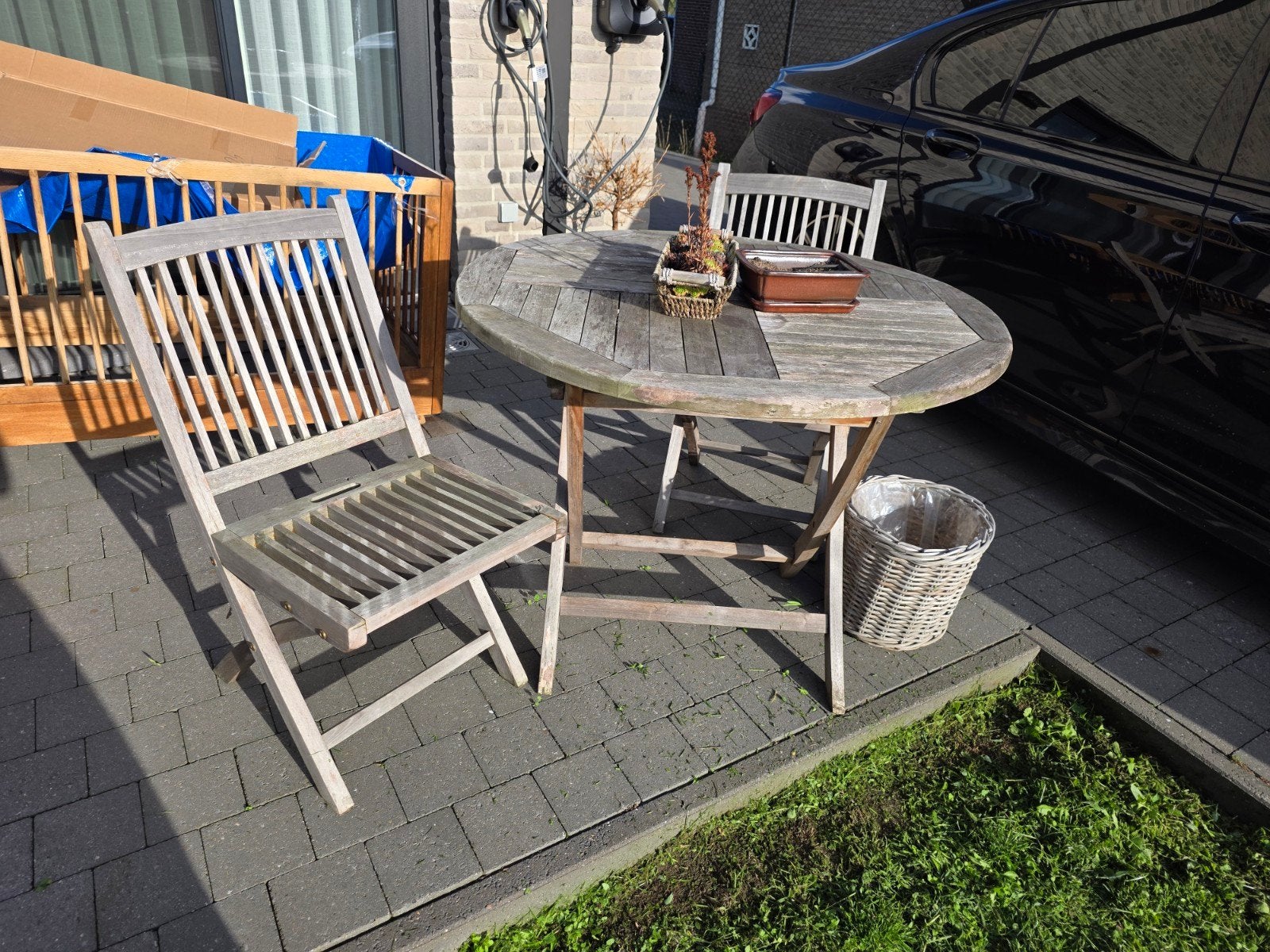 tafel + 2 stoelen, Tuin en Terras, Ophalen of Verzenden, Hout