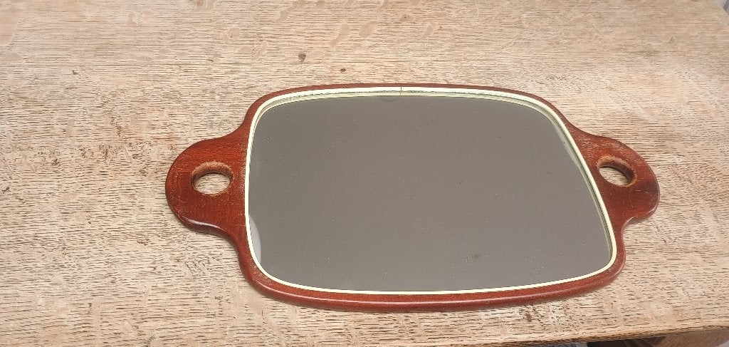 Unieke vintage Deense houten handspiegel  voor kappers1950, Ophalen