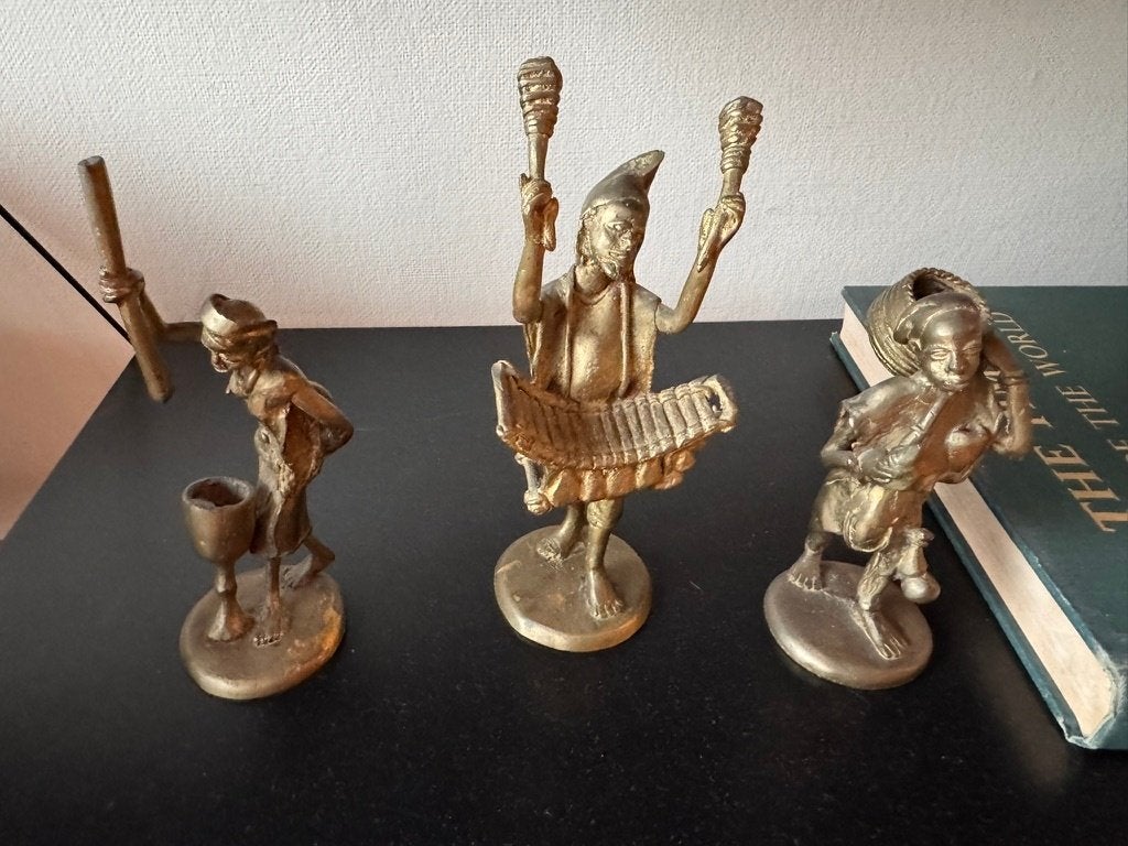 3 beeldjes in brons - muziekanten, Ophalen, Minder dan 20 cm, Brons, Beeld