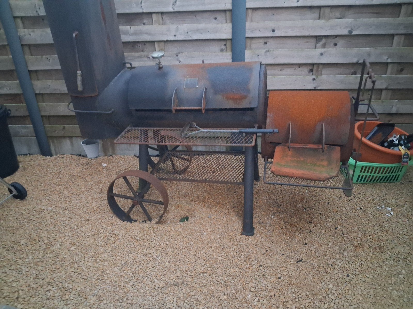 Zware professionele Oklahoma offset smoker / barbecue, Ophalen, Gebruikt, Oklahoma