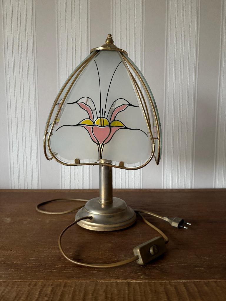 Lampe de table vintage avec fleurs (style Art Nouveau), Moins de 50 cm, Verre, Enlèvement, Utilisé