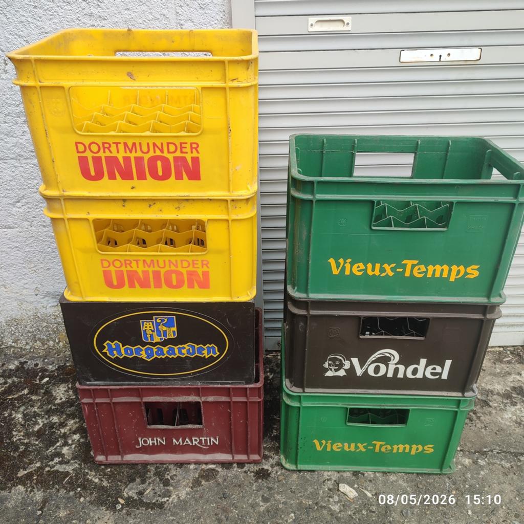 7 vintage bierbakken, Verzamelen, Biermerken, Ophalen, Gebruikt, Reclamebord, Plaat of Schild, Overige merken