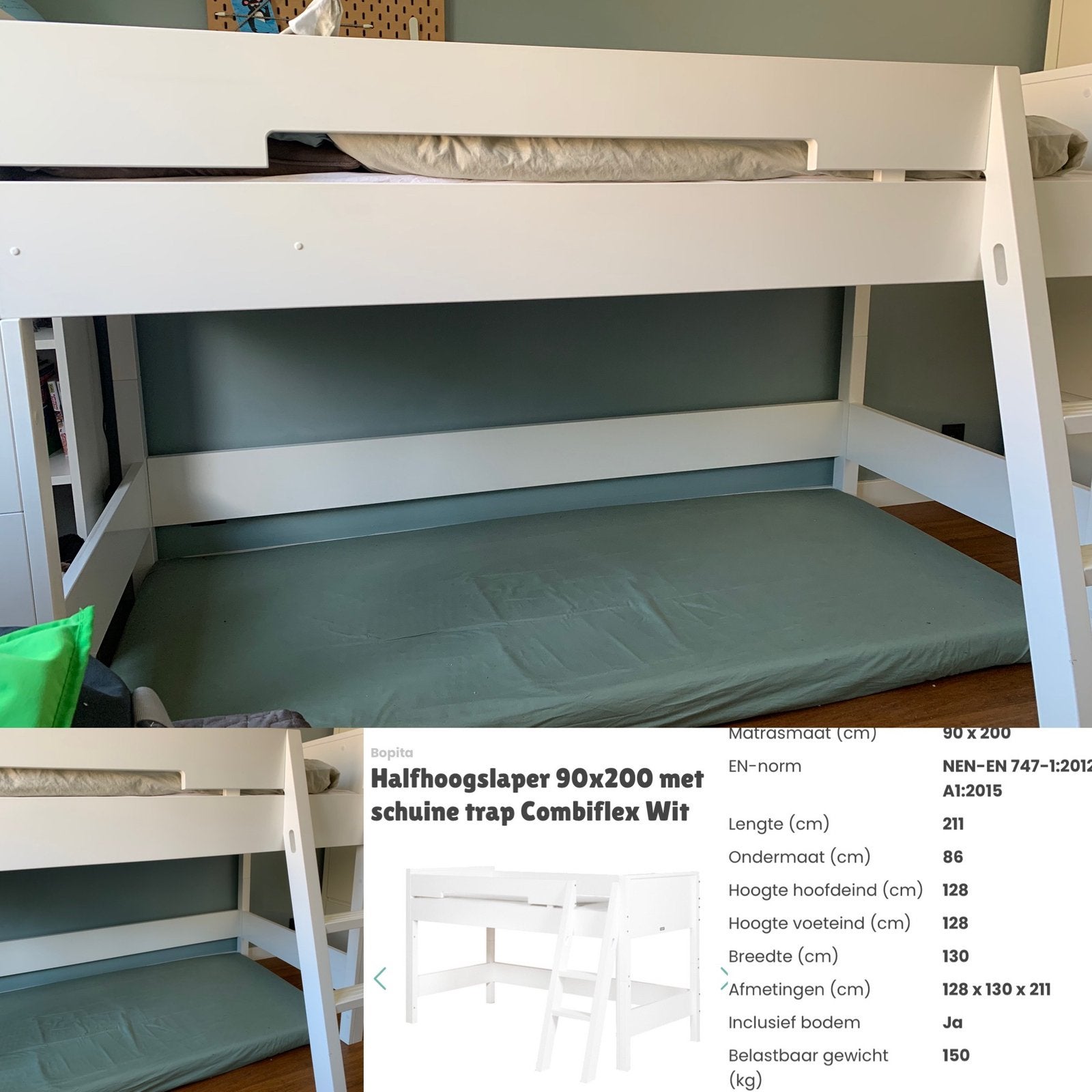 Halfhoogslaper Bopita, ladder rechts, Huis en Inrichting, Ophalen, Zo goed als nieuw, Halfhoogslaper