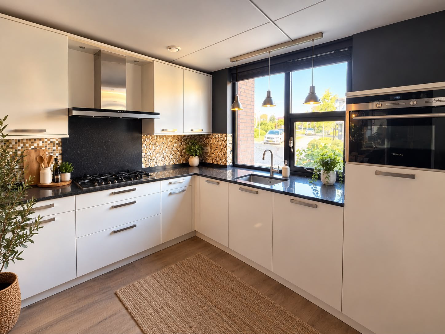 Cuisine équipée en L 1200€, Granit ou Pierre, Enlèvement, Utilisé, Blanc