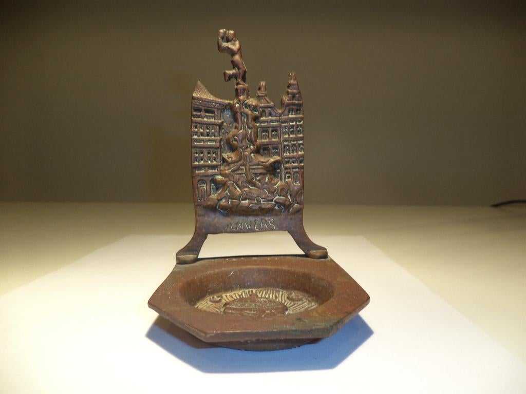 Antiek brons 1800's asbak ANVERS Antwerpen bronzen cendrier, Antiek en Kunst, Ophalen of Verzenden, Brons