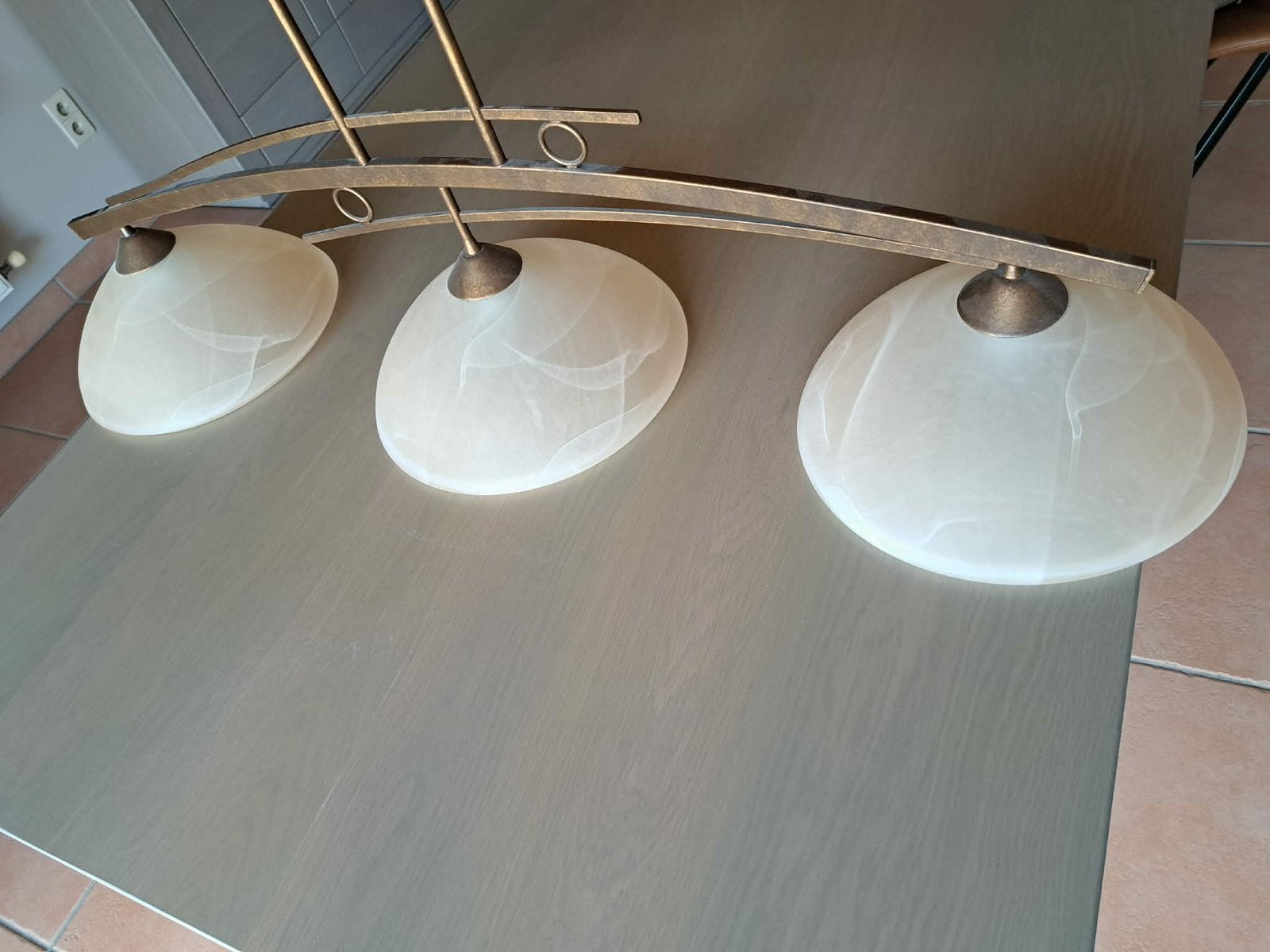 Hanglamp met 3 glazen lichtpunten, Enlèvement, Comme neuf