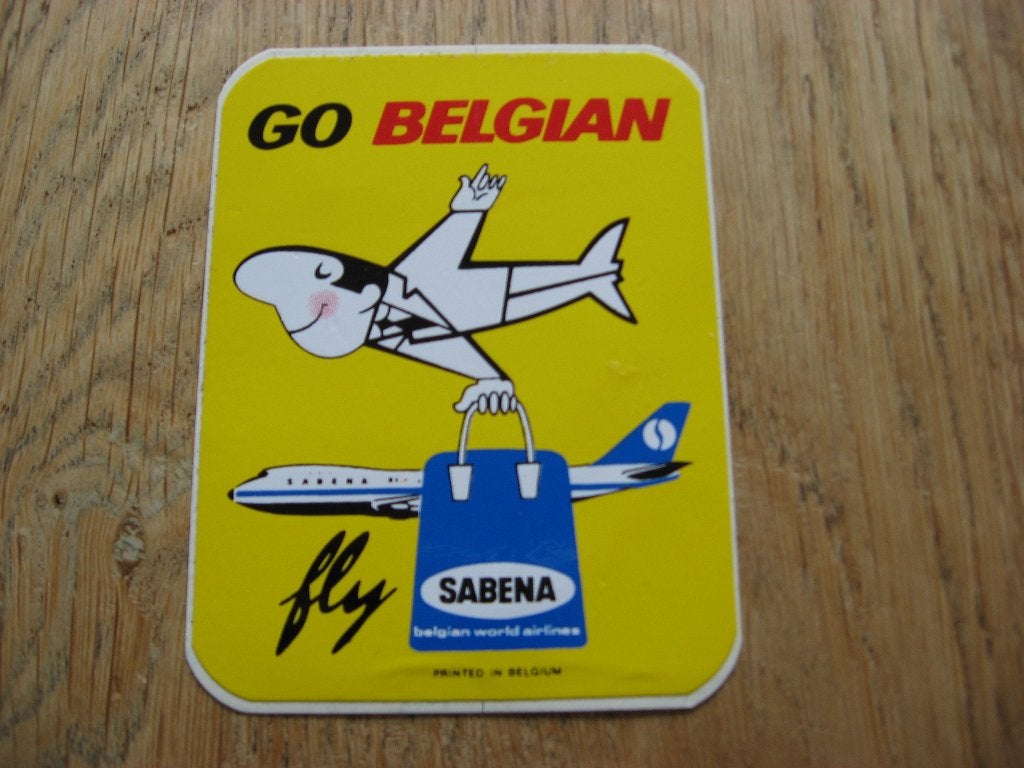Vintage Sticker Go Belgian fly Sabena 7 x 9,5 cm, Verzamelen, Ophalen of Verzenden, Nieuw, Overige typen
