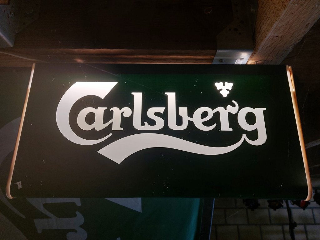 Vintage lichtreclame Carlsberg, Ophalen of Verzenden, Gebruikt, Reclamebord, Plaat of Schild, Overige merken