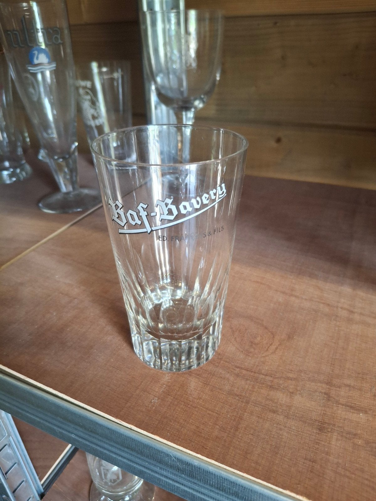 Oud bierglas BAF bavery decalco, Ophalen of Verzenden