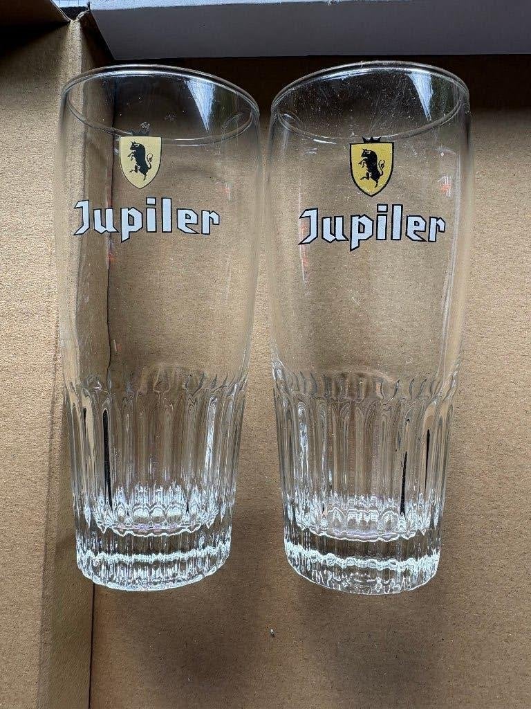 Jupiler 5 - côtelé (2 verres), Collections, Enlèvement ou Envoi, Utilisé, Verre ou Verres, Jupiler