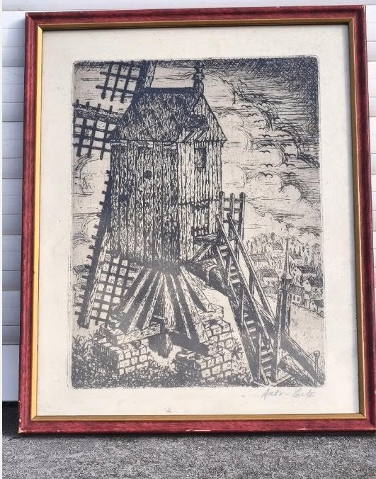 Gravure moulin signe anto carte, Antiquités & Art, Enlèvement ou Envoi, Gravure
