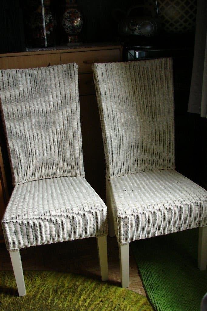 4 witte rotan stoelen, Huis en Inrichting, Ophalen, Wit, Riet of Rotan, Zo goed als nieuw
