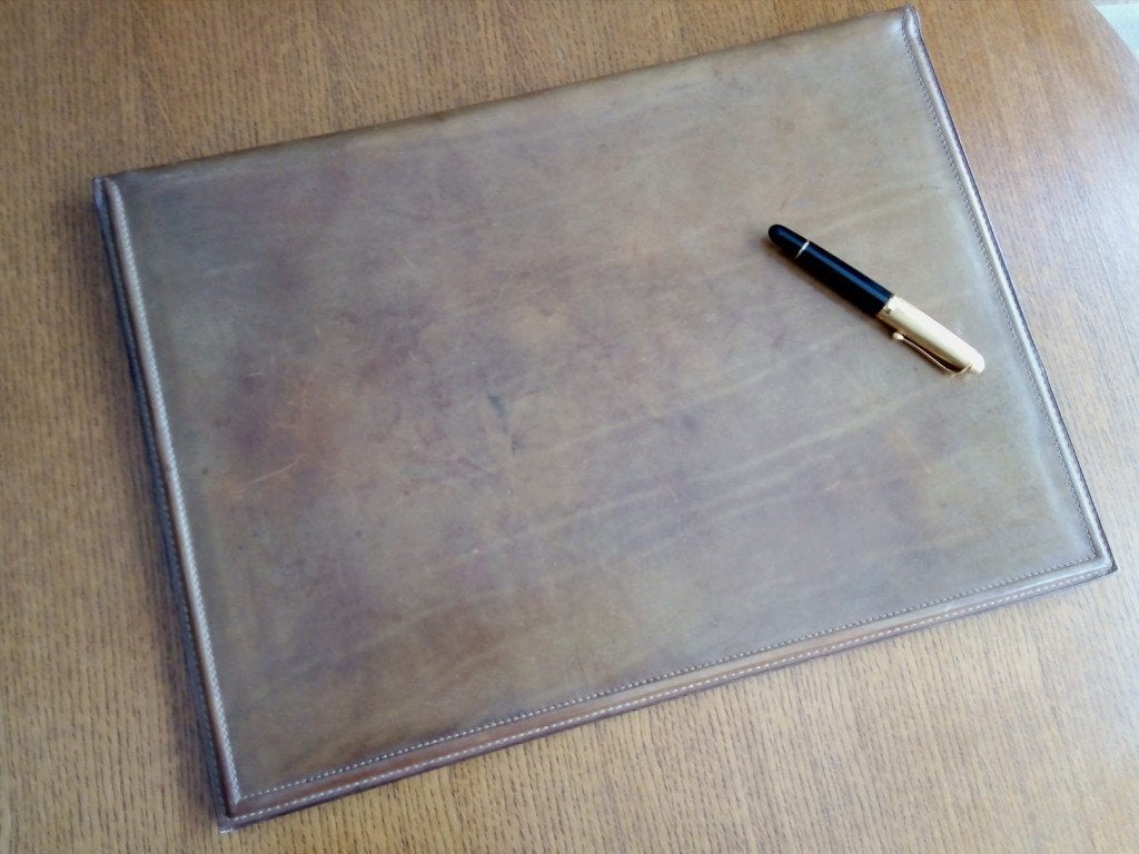 Gucci sous-main tapis de bureau buvard vintage en cuir brun, Enlèvement ou Envoi