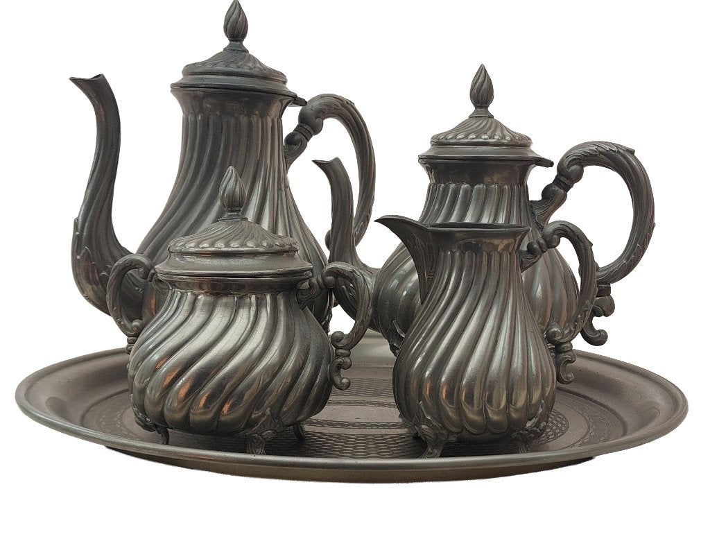 SERVICE À CAFÉ ET À THÉ EN MÉTAL ARGENTÉ ANTIQUE, Antiquités & Art, Enlèvement, Argent