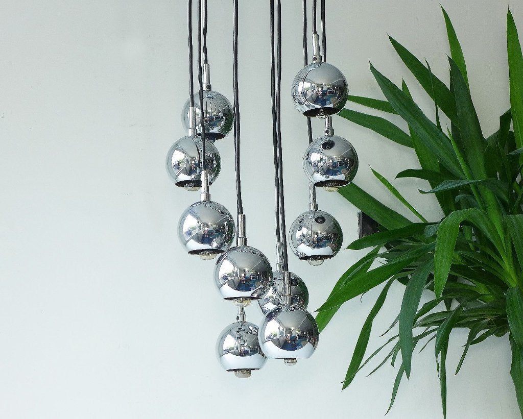 Zeldzame Space Age Lamp Jaren 60 70 Massive R.Essig Eyeball, Huis en Inrichting, Ophalen of Verzenden, Metaal