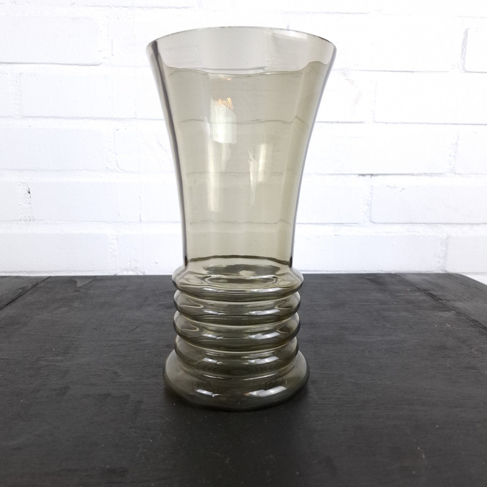 Vintage Copier art deco vaas jaren 30 ribbelglas rookglas, Ophalen of Verzenden, Bruin