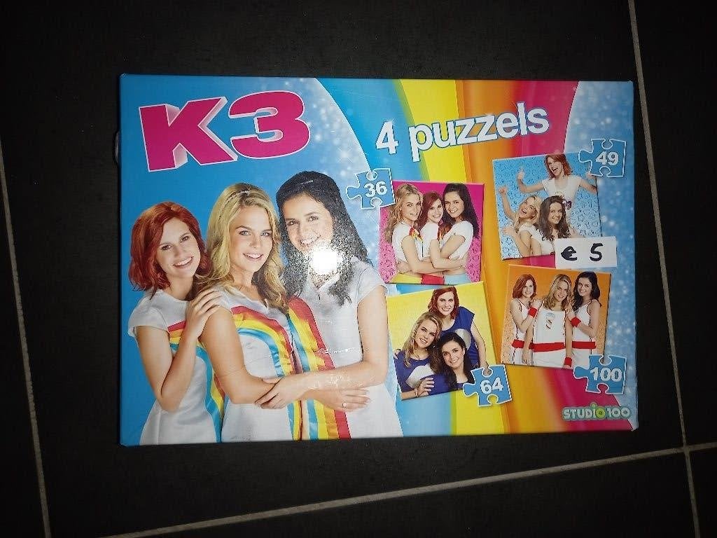 Puzzel K3 4 in 1, Ophalen, 10 tot 50 stukjes, Zo goed als nieuw, 4 tot 6 jaar