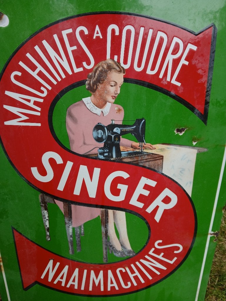 Plaque émaillée SINGER VENDUE, Collections, Enlèvement, Utilisé